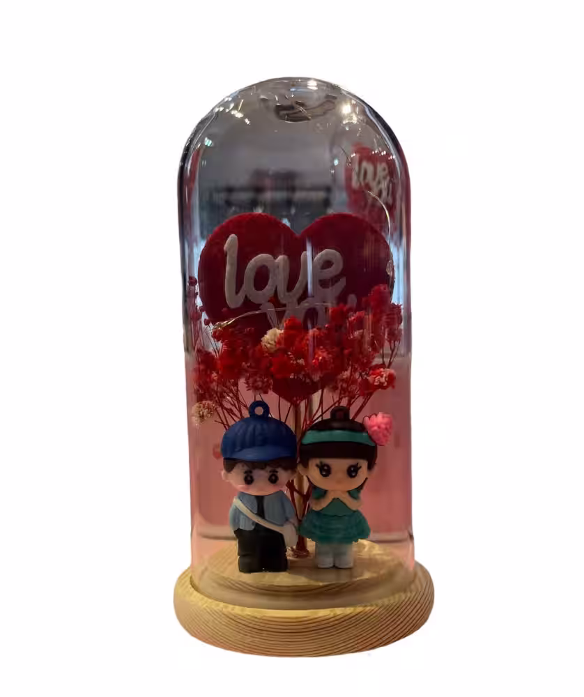 Toptan I Love You Işıklı Müzikli Cam Büyük Fanus
