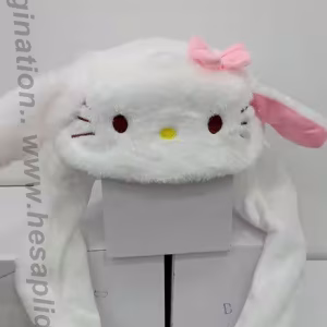 Toptan kulakları oynayan ışıklı beyaz Hello Kitty şapka
