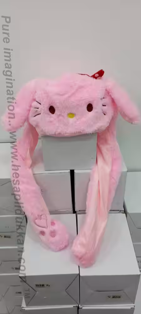 Toptan kulakları oynayan ışıklı pembe hello kitty şapka