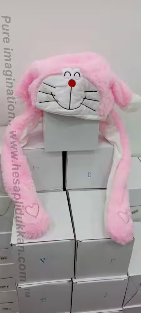 Toptan kulakları oynayan ışıklı pembe kedi şapka