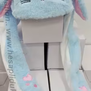 Toptan kulakları oynayan ışıklı pembe kurdeleli mavi hello kitty şapka