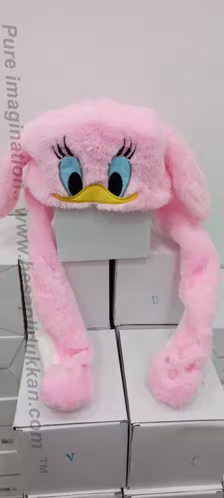 Toptan kulakları oynayan ışıklı pembe sevimli ördek şapka
