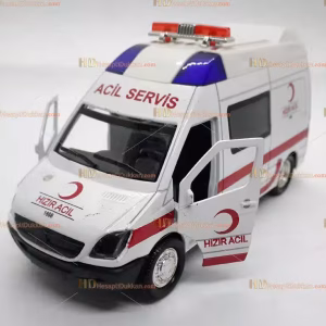Toptan oyuncak sesli ışıklı ambulans çek bırak metal küçük