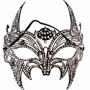Toptan Siyah Kristal Taşlı Metal Maske