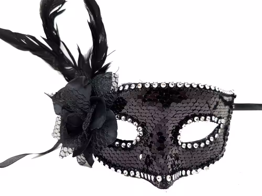 Toptan Siyah Pullu Güllü Maske Satışı