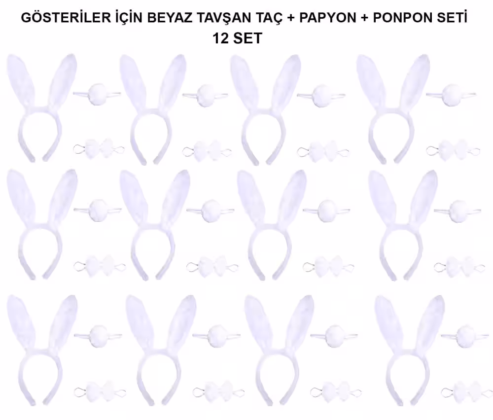 Toptan Tavşan Kostüm Paketi Kulak Papyon Kuyruk