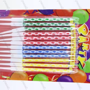 Toptan uzun ekoseli doğum günü pasta mumu 12 li paket