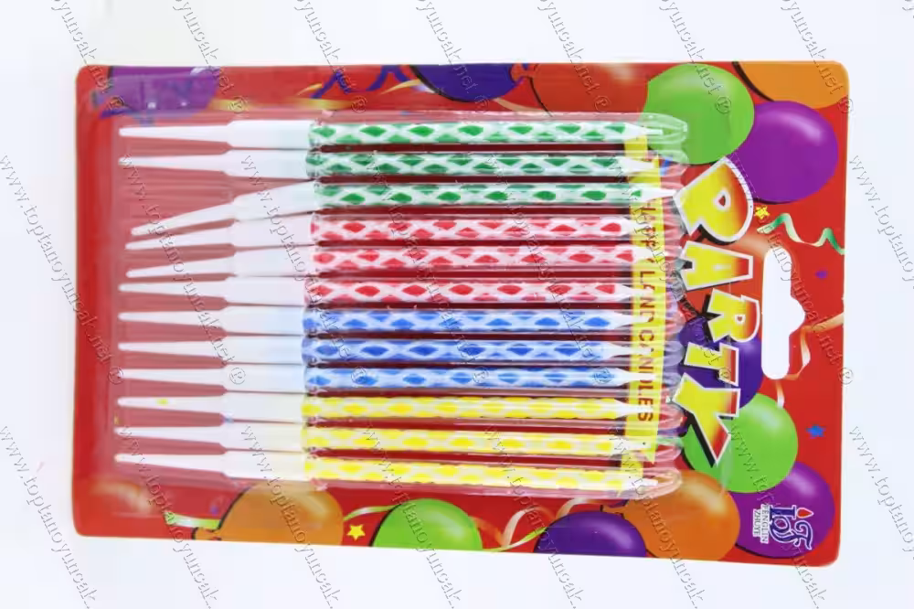 Toptan uzun ekoseli doğum günü pasta mumu 12 li paket