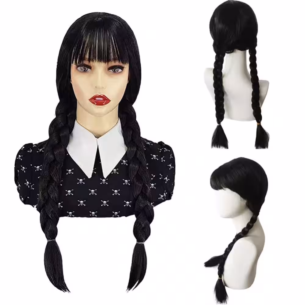 Wednesday Addams Siyah Peruk Toptan