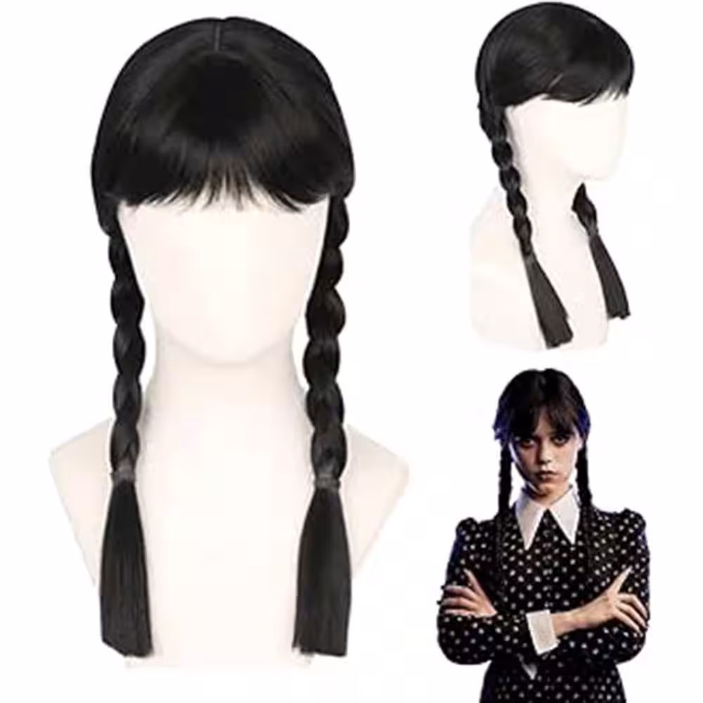 Wednesday Addams Siyah Peruk Toptan