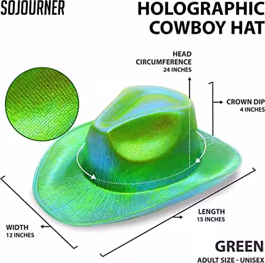 Yeşil Hologramlı Kovboy Şapkası