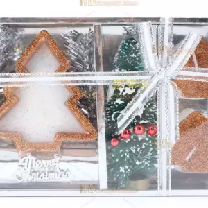 Yılbaşı hediyelik eşya 2+1 mini ağaç figür mum paket set simli