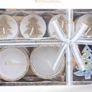Yılbaşı hediyelik eşya 4+2 ağaç figür mum paket set simli