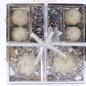 Yılbaşı hediyelik eşya 4+2 kozalaklı mum paket set simli