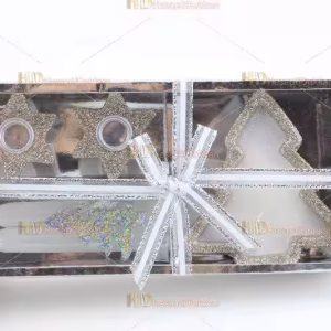 Yılbaşı hediyelik eşya iki yıldız şamdan ağaç mum paket set simli