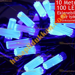Yılbaşı Işığı Eklenebilir Siyah Kablo 10 Metre 100 Buz Led Mavi Işık