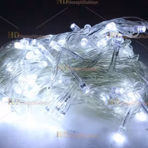 Yılbaşı ışıkları beyaz 100 led 10 metre şeffaf kablo fonksiyonel