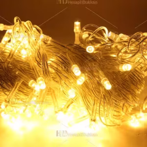 Yılbaşı ışıkları gün ışığı sarı led 10 metre şeffaf kablo fonksiyonel