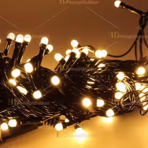 Yılbaşı ışıkları siyah kablo gün ışığı sarı eklemeli fonksiyonel 80 led