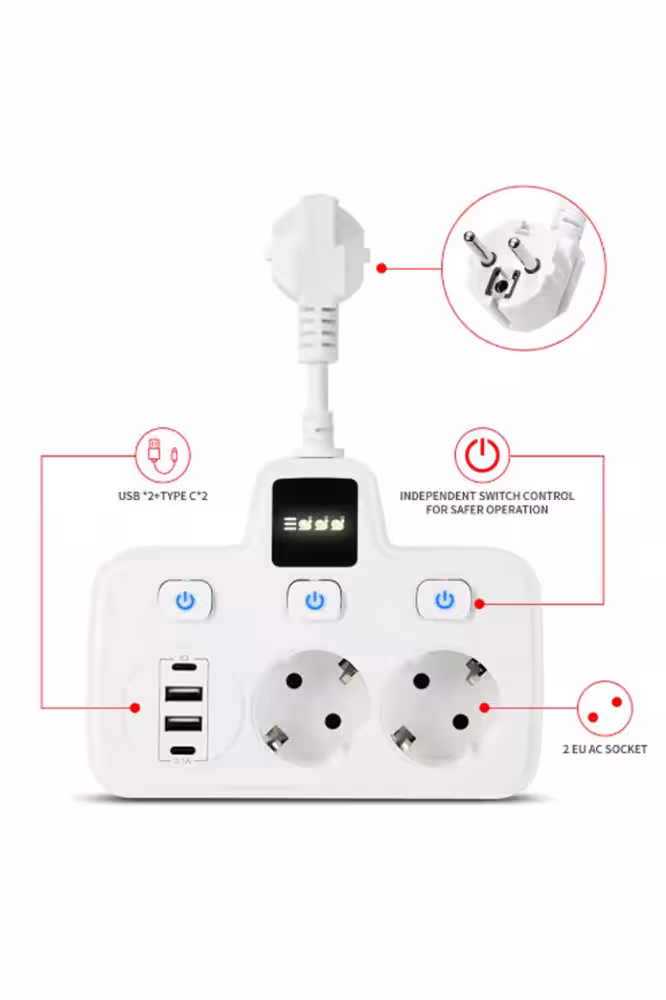 Akım Korumalı Çoklu USB Priz