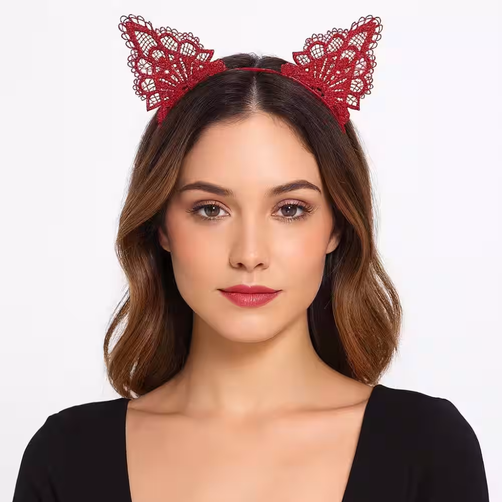 Kırmızı Dantel Kedi Tacı