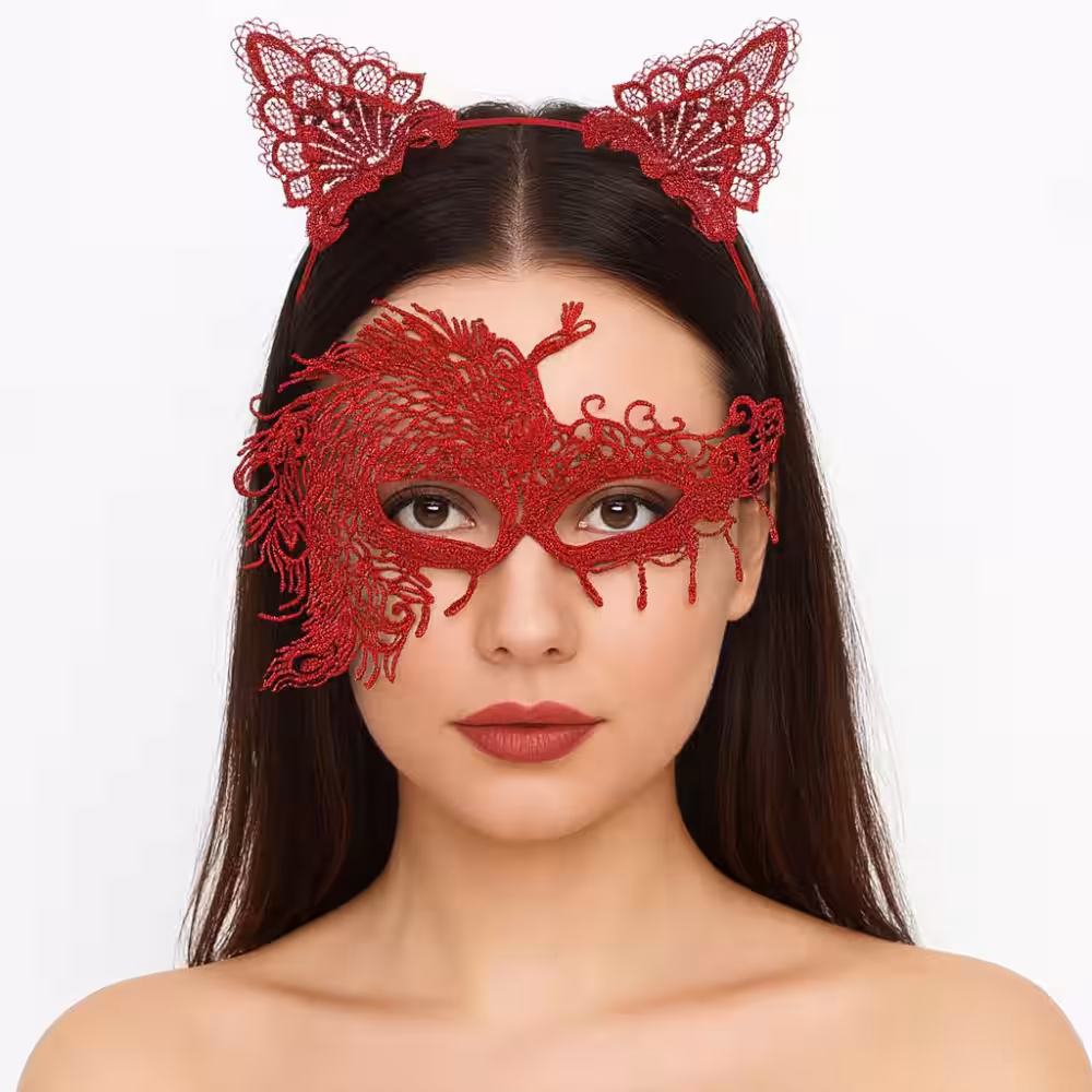Kostüm Aksesuarı Toptan dantel taç maske set