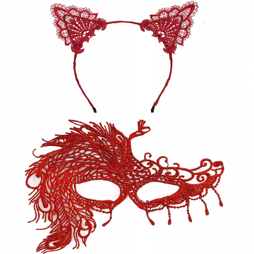 Kostüm Aksesuarı Toptan dantel taç maske set