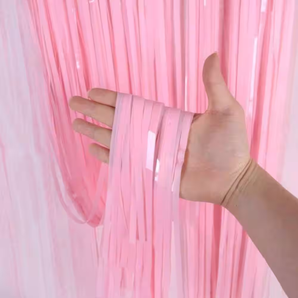 Pembe Püsküllü Perde Toptan