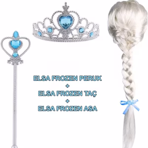 Örgülü Karlar Ülkesi Frozen Elsa Peruğu Tacı ve Sopası Çocuk Boy