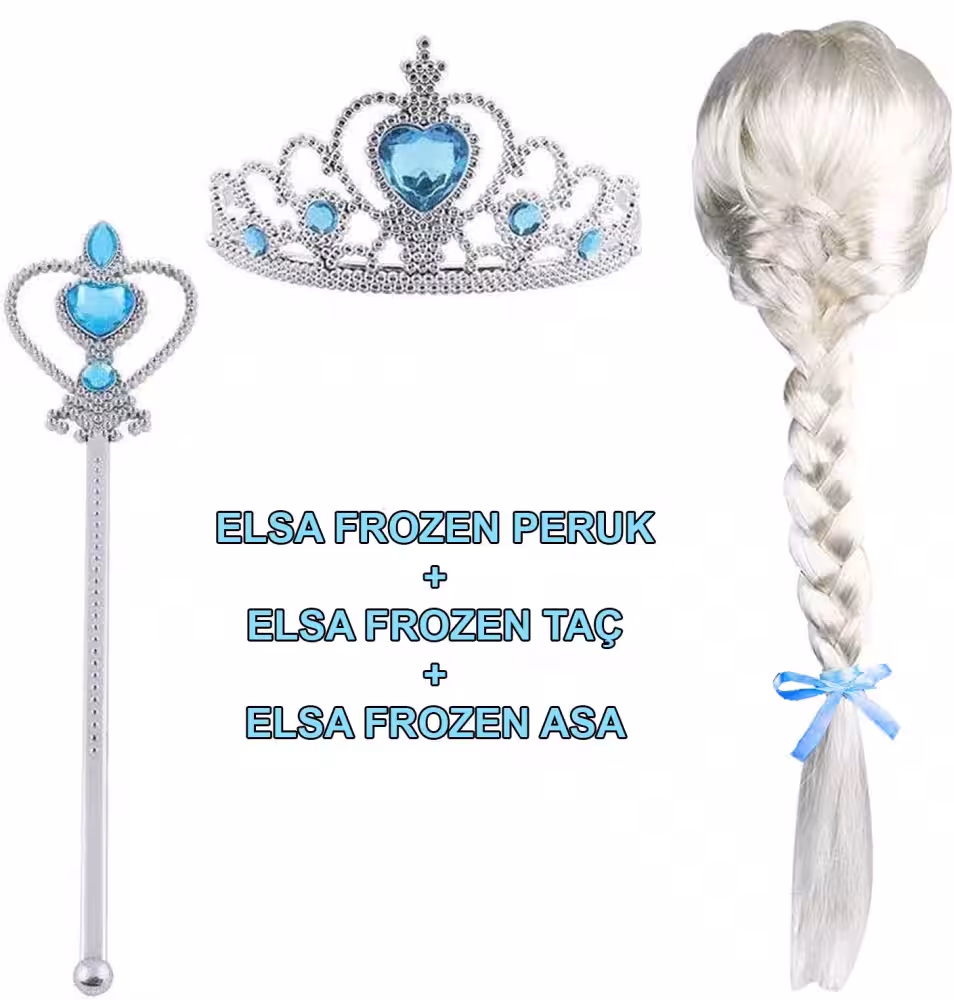 Örgülü Karlar Ülkesi Frozen Elsa Peruğu Tacı ve Sopası Çocuk Boy