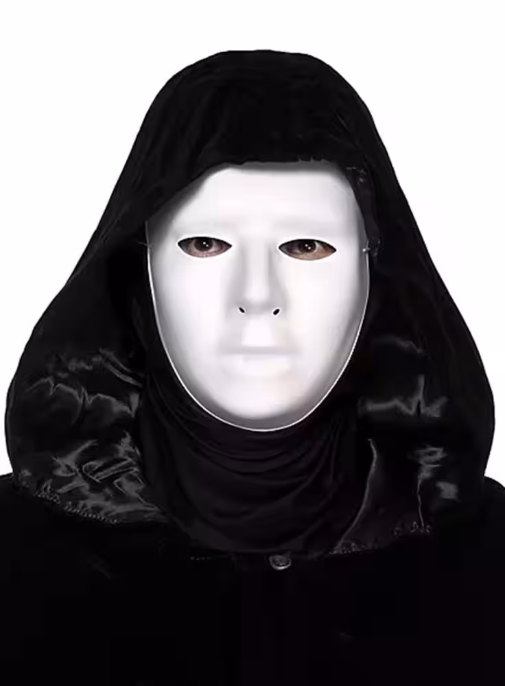 Siyah Kapüşonlu 120 cm Pelerin Beyaz Boyanabilir Tam Yüz Maske