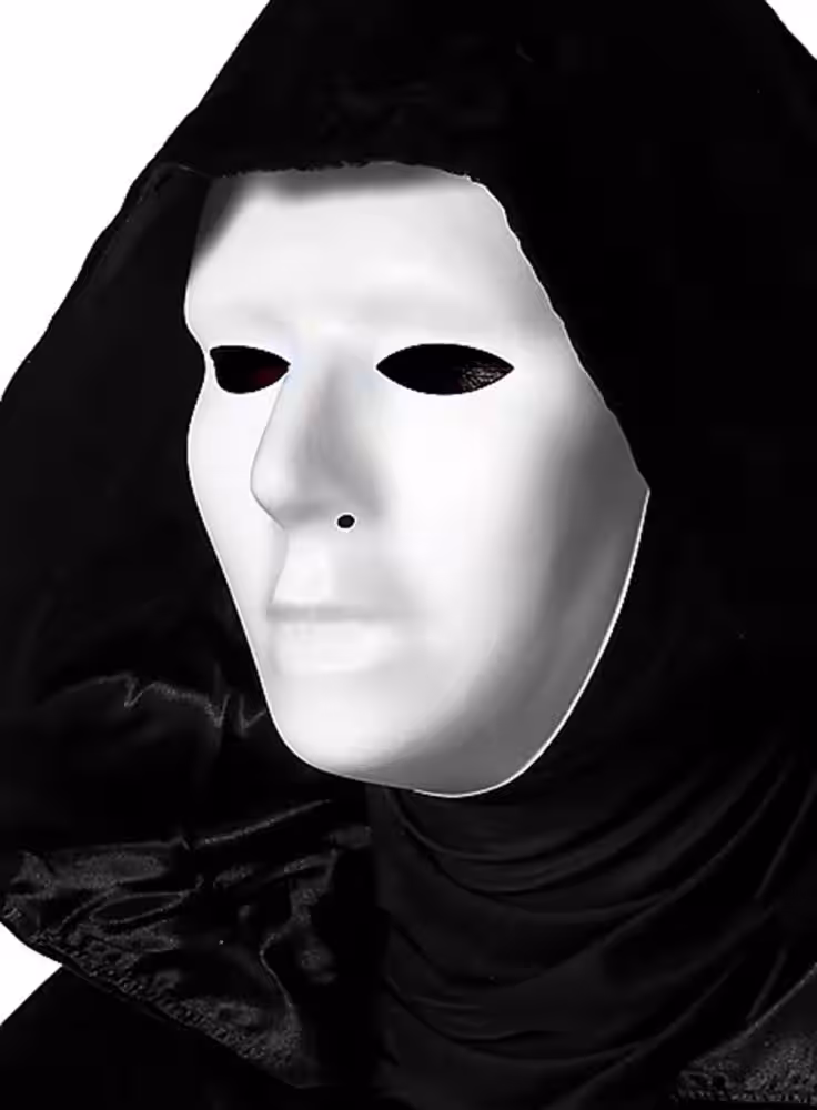 Siyah Kapüşonlu 120 cm Pelerin Beyaz Boyanabilir Tam Yüz Maske