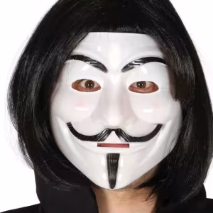 Siyah Renk Takma Kısa Saç ve V For Vendetta Maskesi Anonymous Maskesi