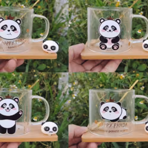 Toptan Cam Kupa Panda