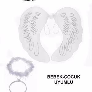 Beyaz Dantel Tüllü Peri Kanadı ve Peri Tacı Seti 45x40 cm