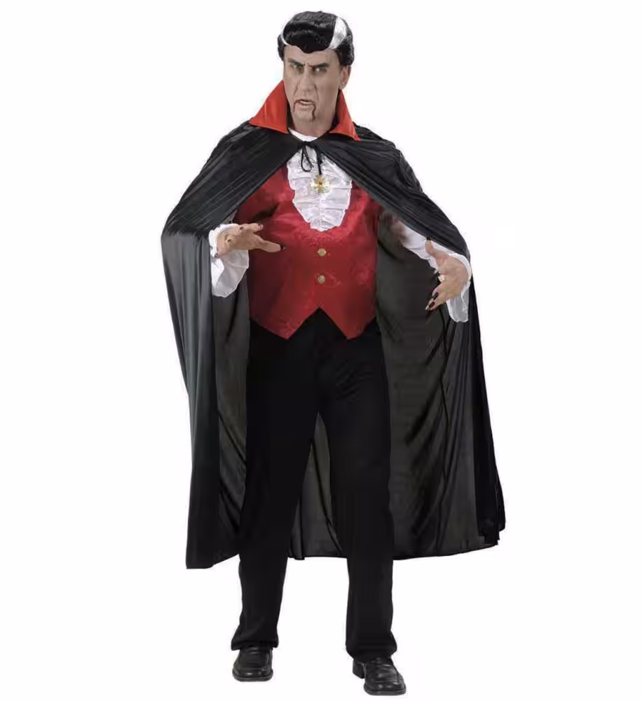 Kırmızı Yakalı Siyah Dracula Pelerin 120 cm