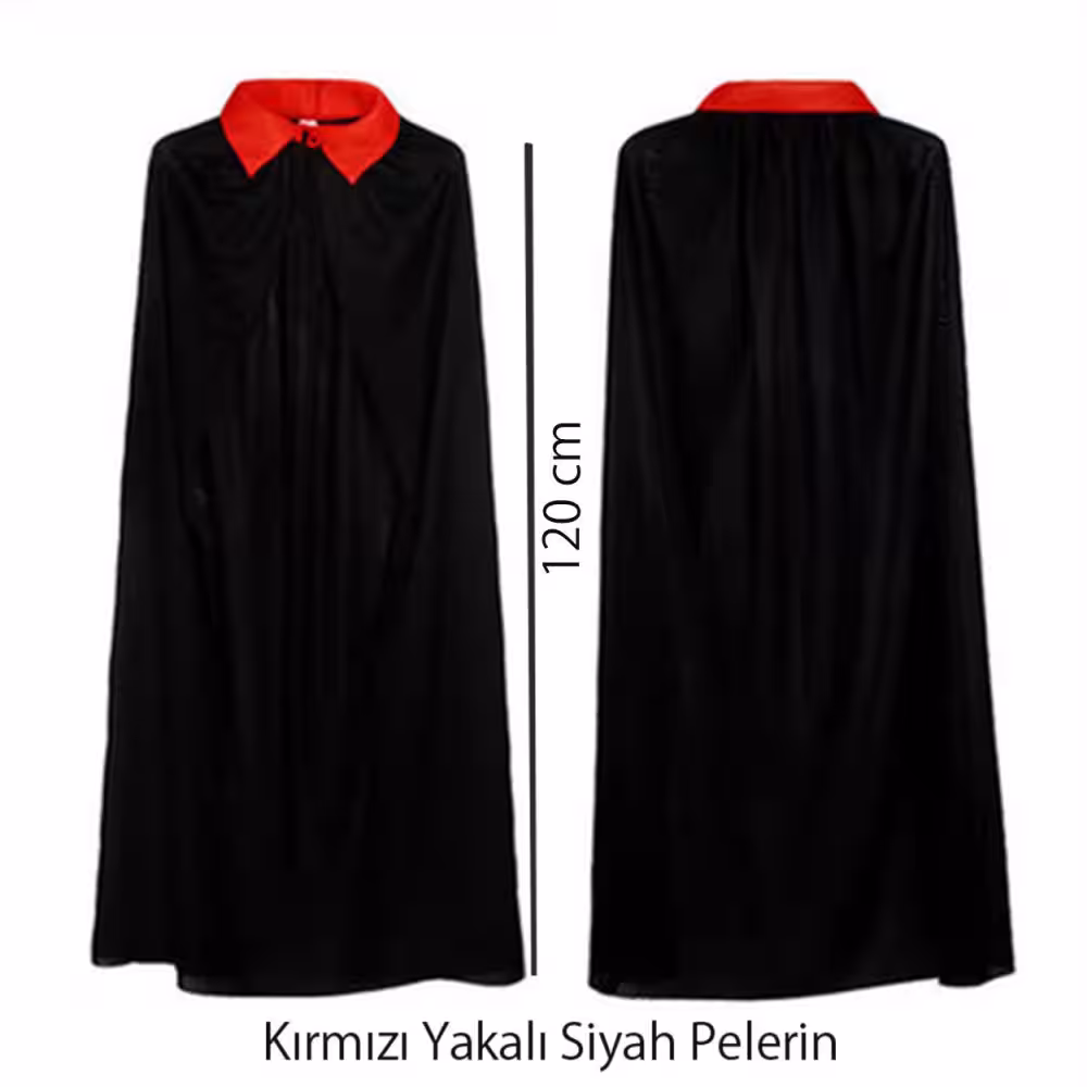 Kırmızı Yakalı Siyah Dracula Pelerin 120 cm