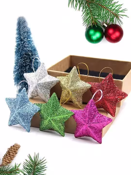 Simli Yıldız Yılbaşı Ağacı Süsleri Toptan