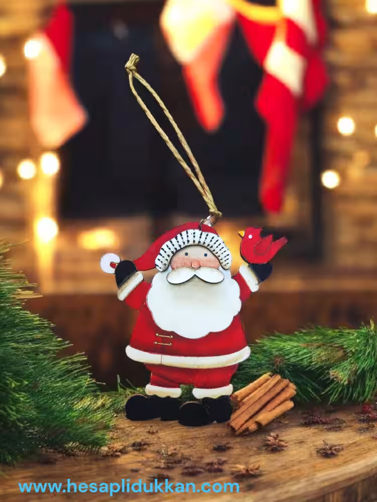 Toptan Polyester Kuşlu Noel Baba Yılbaşı Süsü