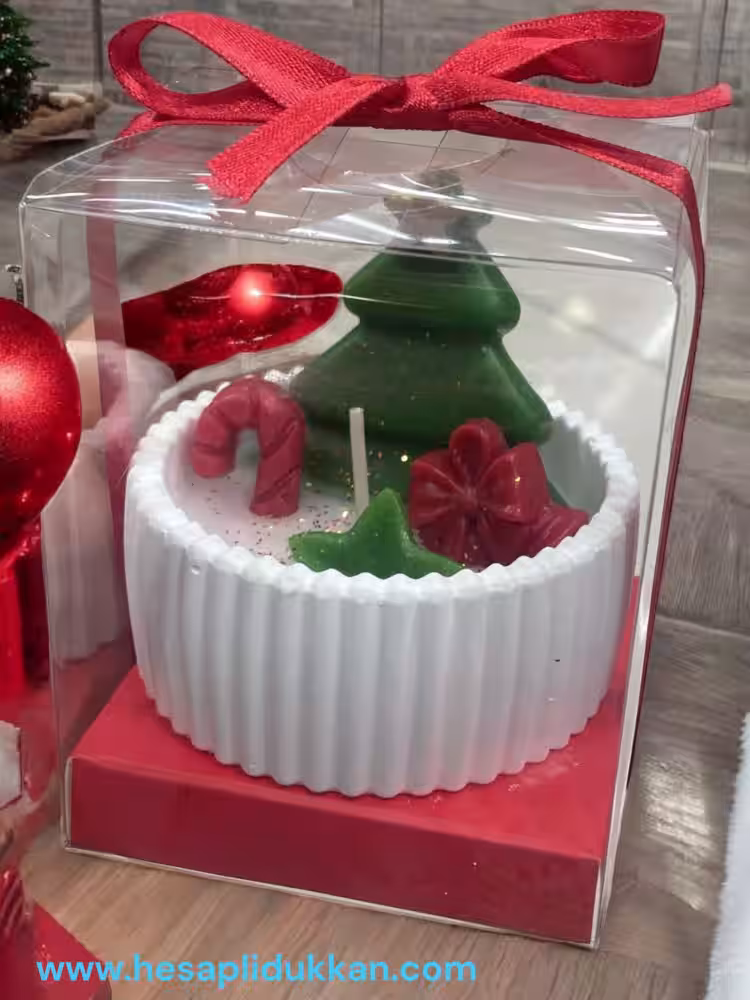 Toptan Yeşil Çam Yılbaşı Mum Aranjmanları