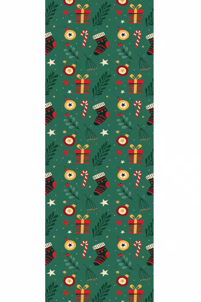 Toptan Yeşil Yılbaşı Runner - Motifli 140x40 cm