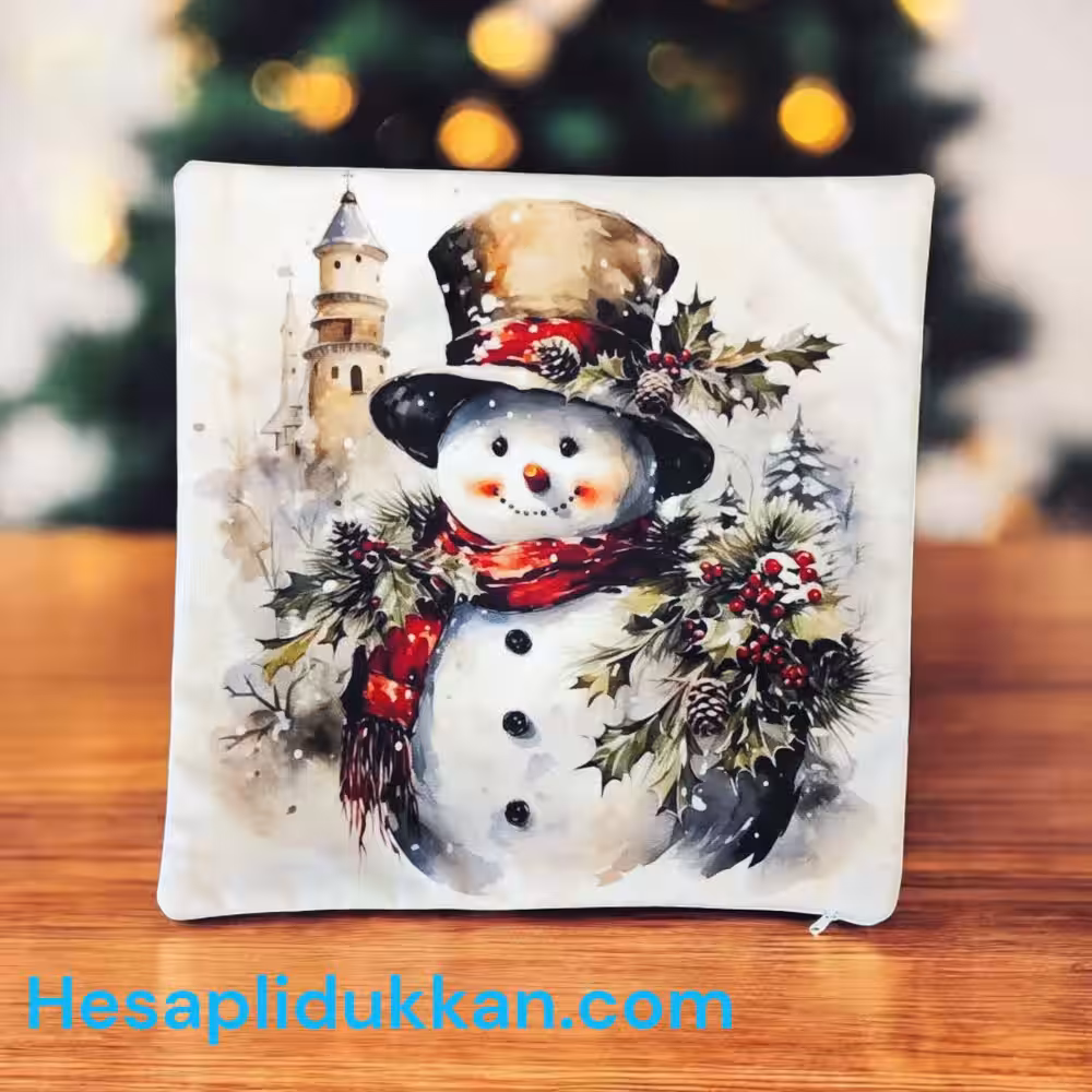 Toptan Yılbaşı Kardan Adam Desenli Minder
