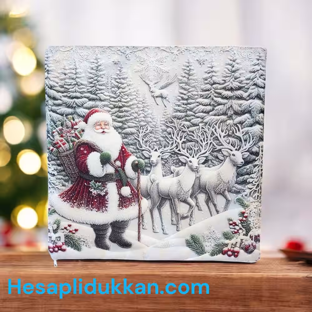 Toptan Yılbaşı Minderi Noel Baba Geyik Motifli