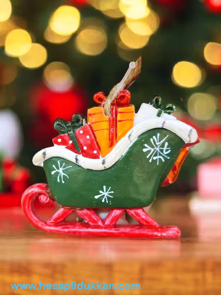 Yeşil Polyester Noel Baba Kızağı Süsü Toptan