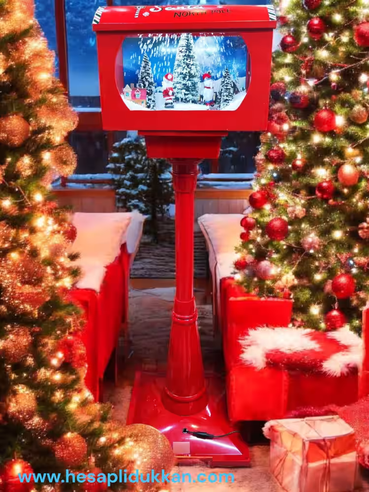 Yılbaşı dekoru hareketli Müzikli Işıklı posta kutusu şeklinde noel maskotu 150 cm