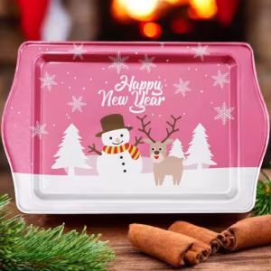 Yılbaşı Temalı Metâl Tepsi 16 cm * 25 cm