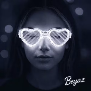 Beyaz LED Işıklı Kalp Gözlük – 3 Modlu Parti & Glow Gözlüğü