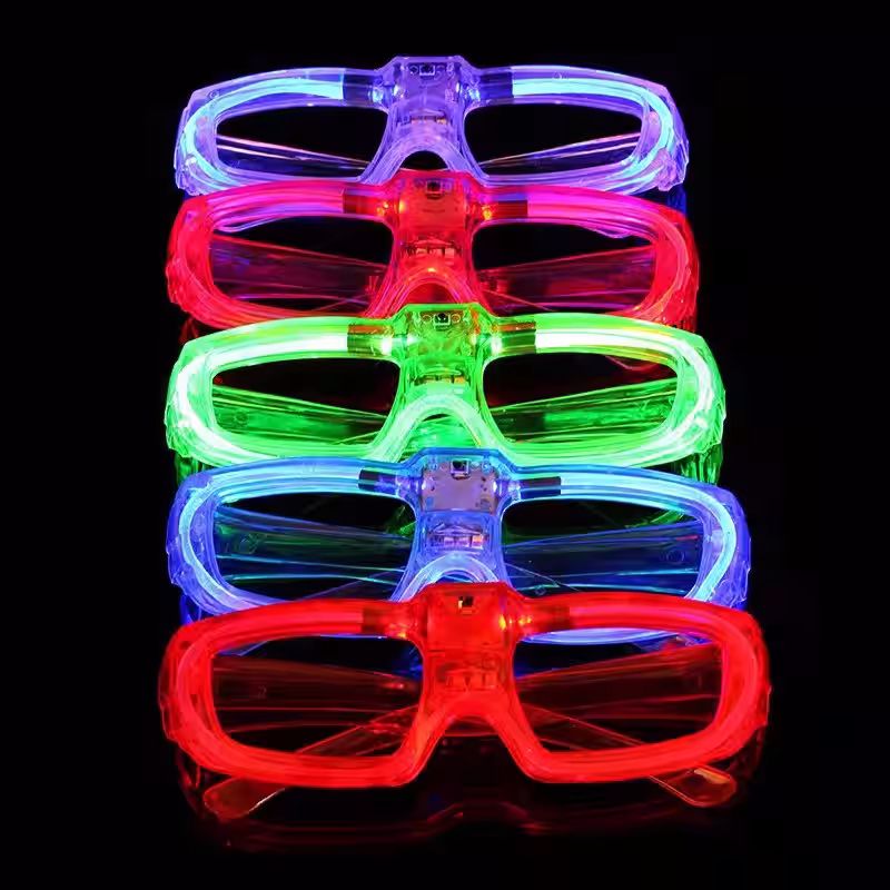 LED Işıklı Glow Pilli Parti Gözlüğü - Glow Efektli 6 Adet 5 Renk
