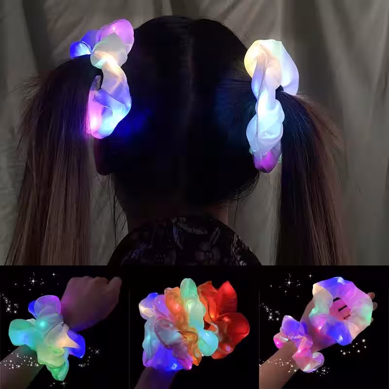 Lila Mor Renk Led Işıklı Lastikli Saç Tokası - 3 Modlu Festival & Parti Saç Tokası