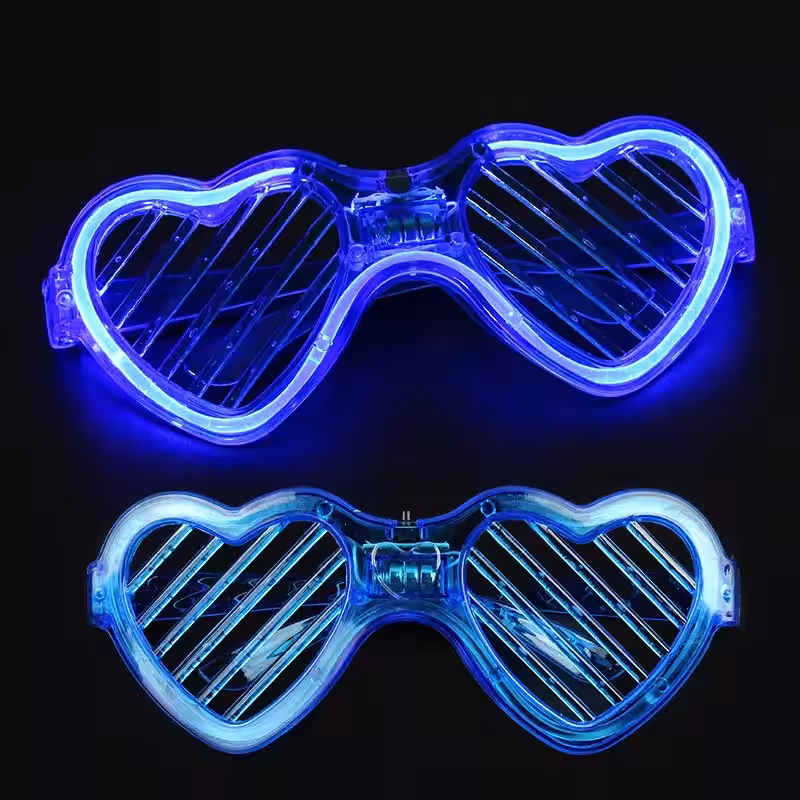 Mavi LED Işıklı Kalp Gözlük – 3 Modlu Parti & Glow Gözlüğü